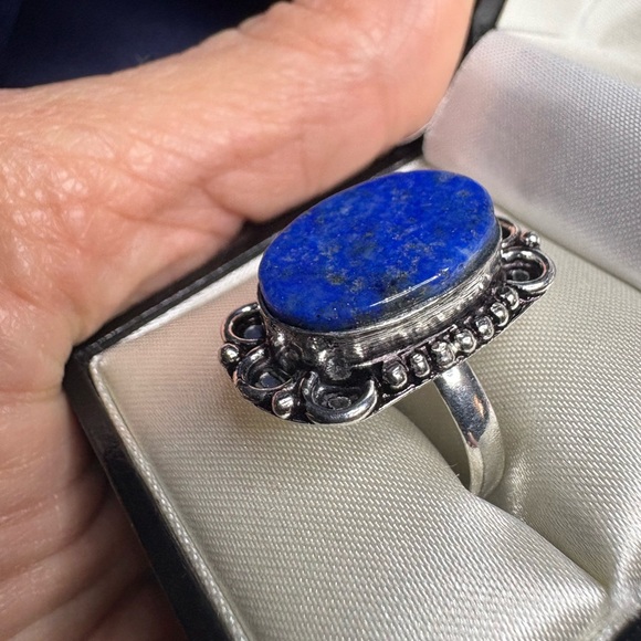 Ring 925 Sterling Silver Lapis Blue Intricate Setting - Picture 4 of 8